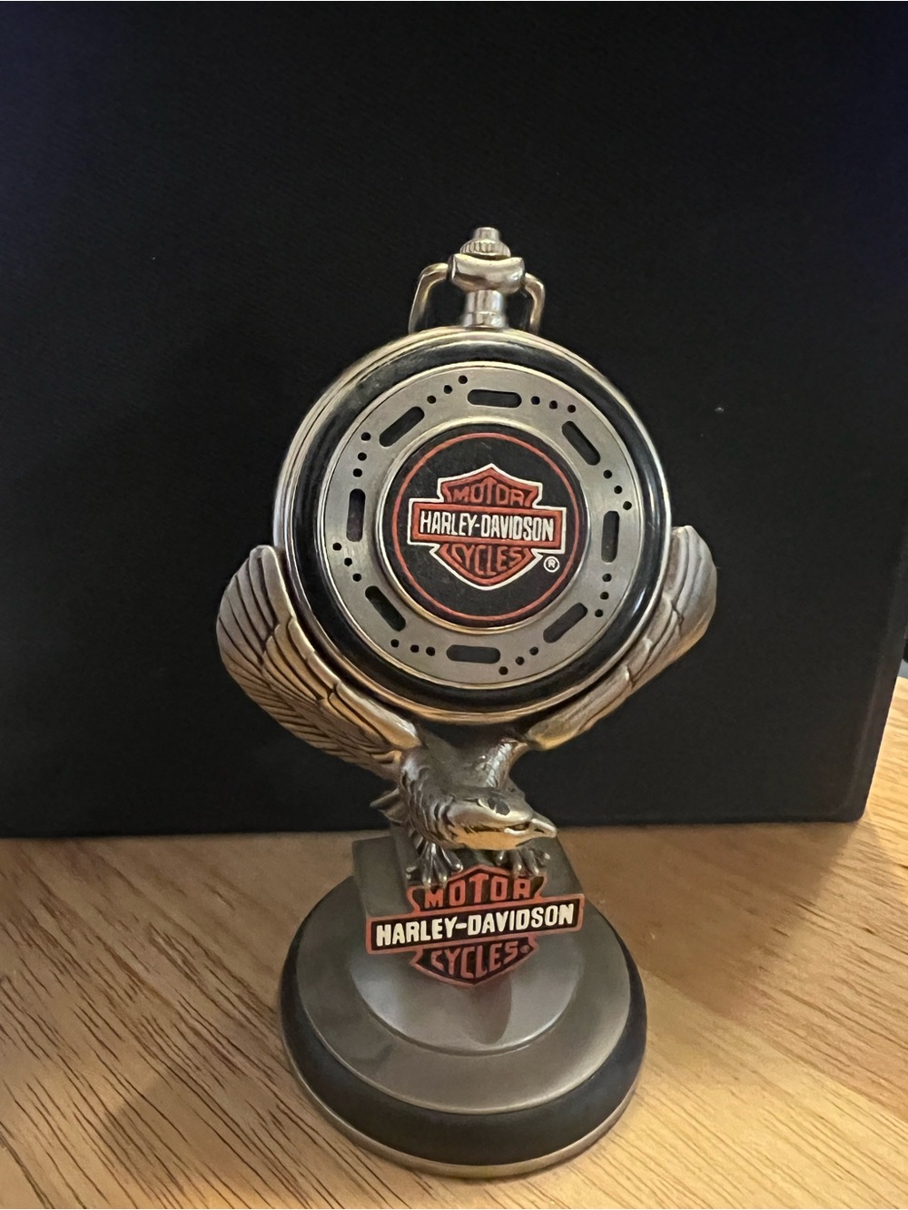 Harley-Davidson Black, Silver and Orange Eagle Emblem Clock